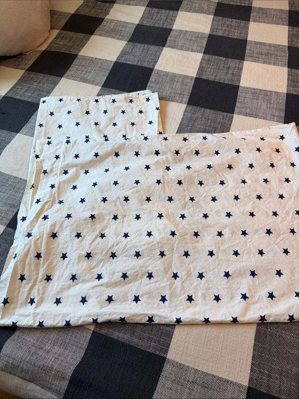 Pottery Barn Kids White Pillowcases with Navy Star Pattern